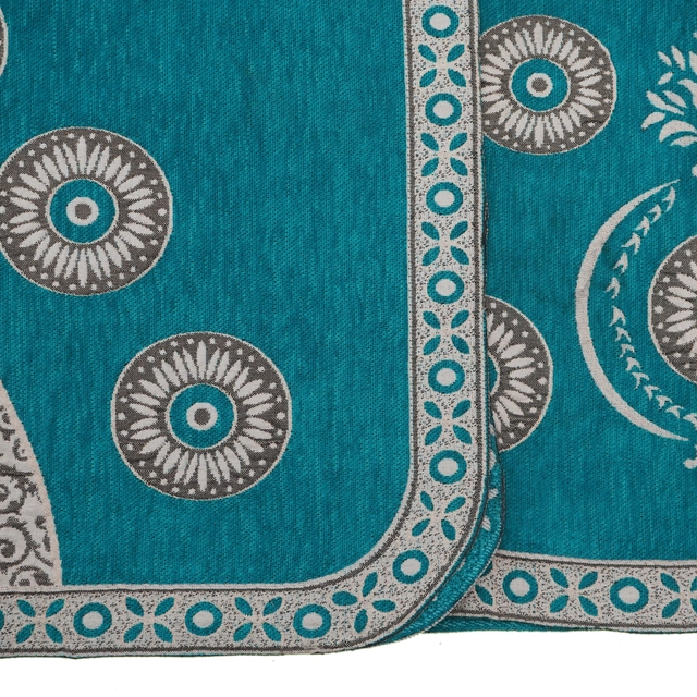 Velvet Printed 3 Seater Sofa Cover (Aqua Blue & Beige)