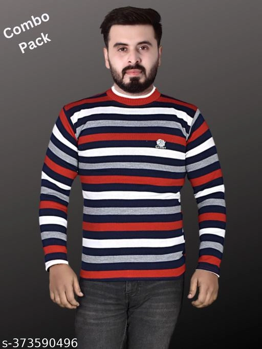 Woolen Striped Sweater for Men (Yellow & Red, M) (Pack of 2)