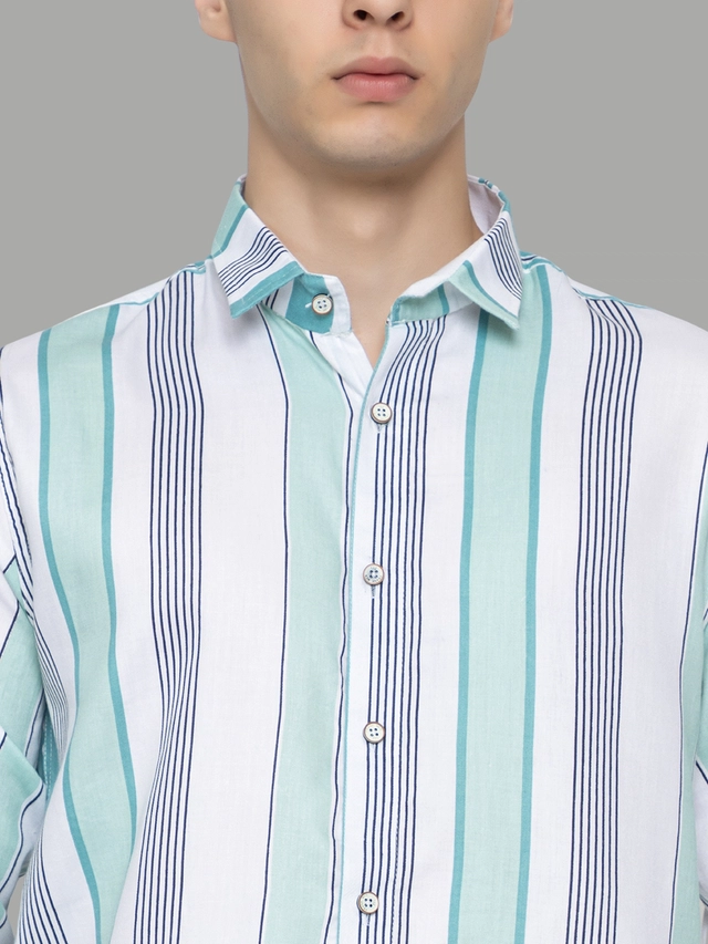 Full Sleeves Striped Shirt for Men (Green, M)