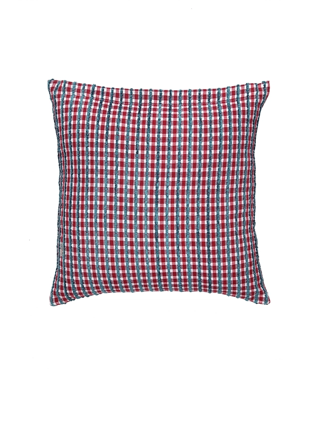 Cotton Cushion Cover (Red & Blue, 16x16 inches)