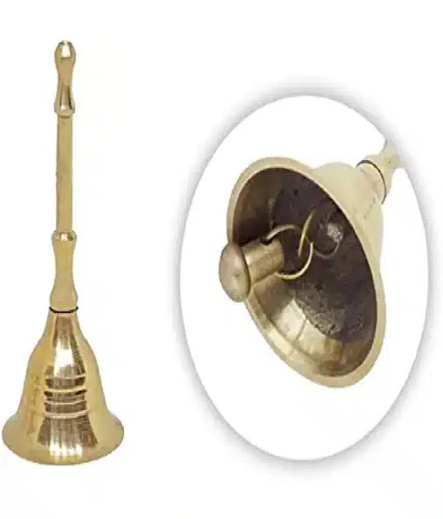 Brass Panchmukhi Deepak & Pooja Bell (Set of 2, Gold)