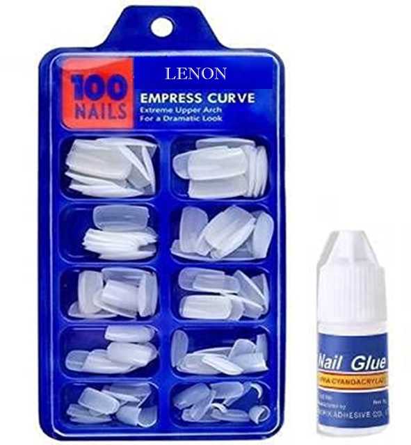 False Nails and 1 Nails Glue (Pack of 100, Multicolor) (S20)