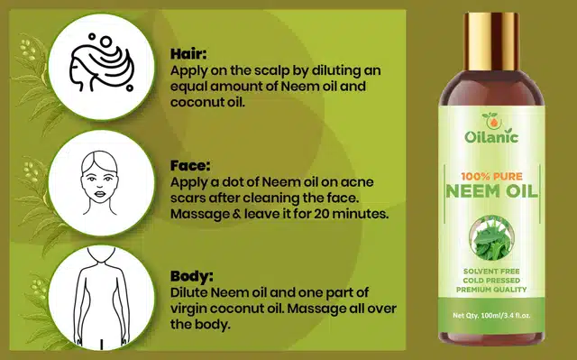 Natural Neem Oil (100 ml) & Herbal Handmade Neem Wooden Comb (5.5 inches) Combo (Pack of 2)