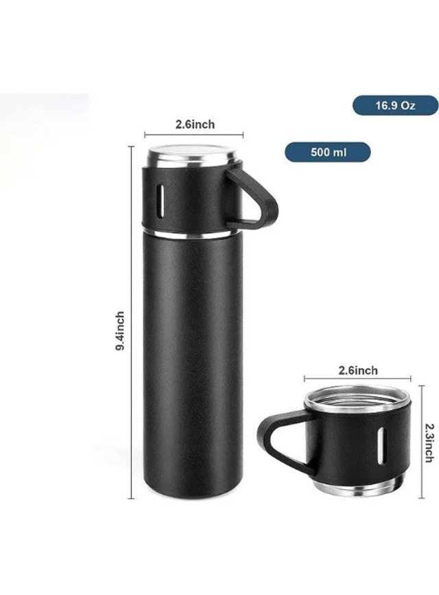 Stainless Steel Vacuum Flask Set with 2 Steel Cups (Assorted, 500 ml)