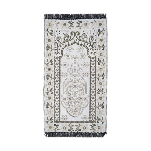 Chenille Handcrafted Muslim Islamic Prayer Mat (White)