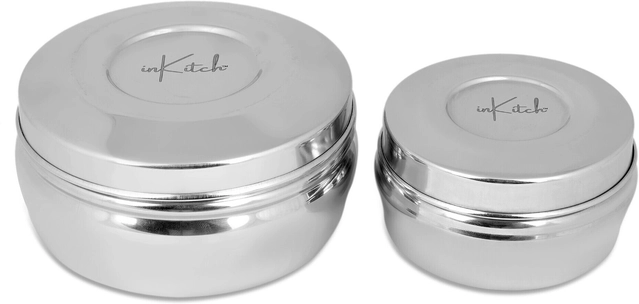 Inkitch Stainless Steel Storage Container with Lid for Kitchen (Silver, Set of 2)