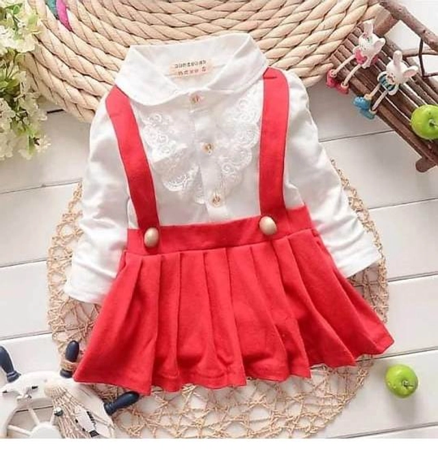 Crepe Frocks for Girls (Red & White, 1-2 Years)