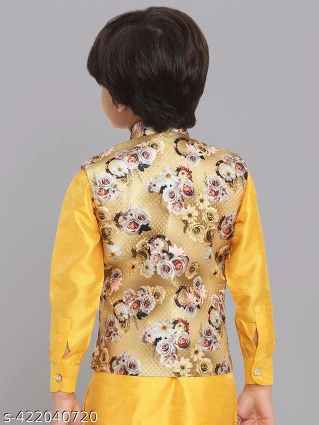 Art Silk Ethnic Jackets for Boys (Gold, 1-2 Years)