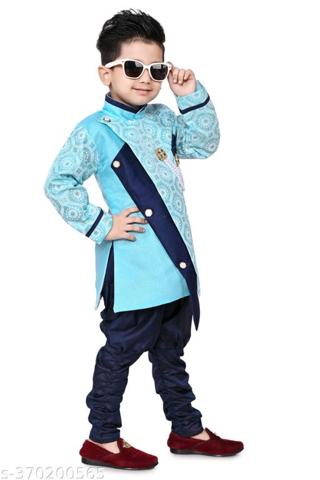 Cotton Blend Sherwani for Boys (Blue, 5-6 Years)