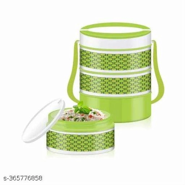 Plastic 3 Layer Lunch Box (Green & White)