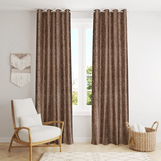 Polyester Printed Curtain for Door & Window (Brown, 5 Feet)