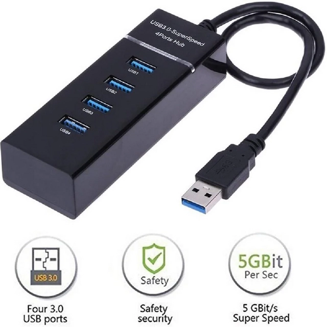 Portable 4 Port USB 3.0 SuperSpeed Hub (Black)