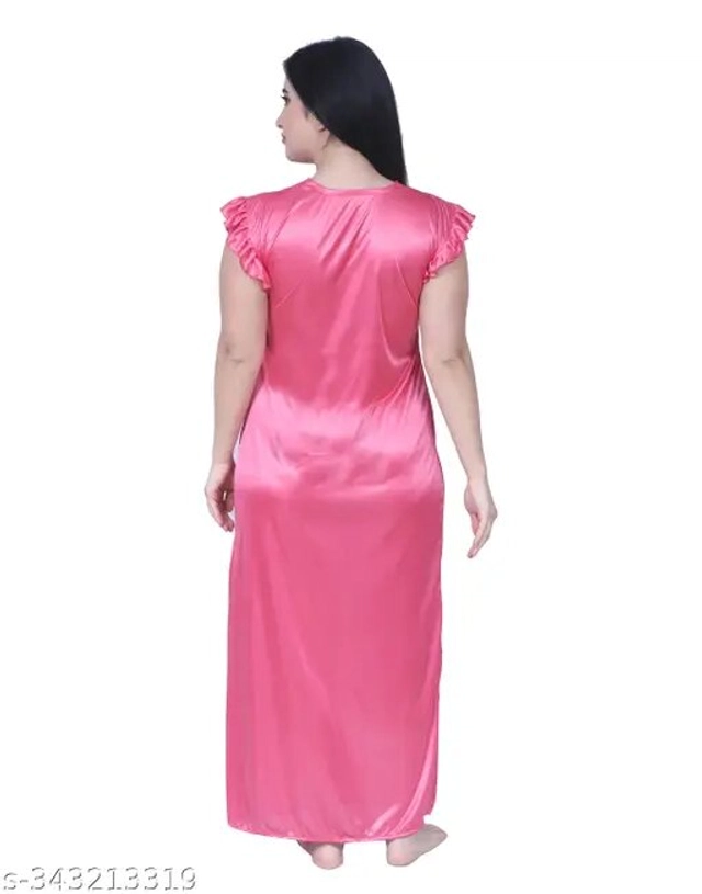 Satin Solid Nightdress for Women (Pink, Free Size)