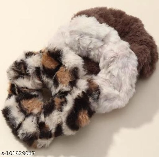 Fur Scrunchies for Women (Multicolor, Pack of 6)