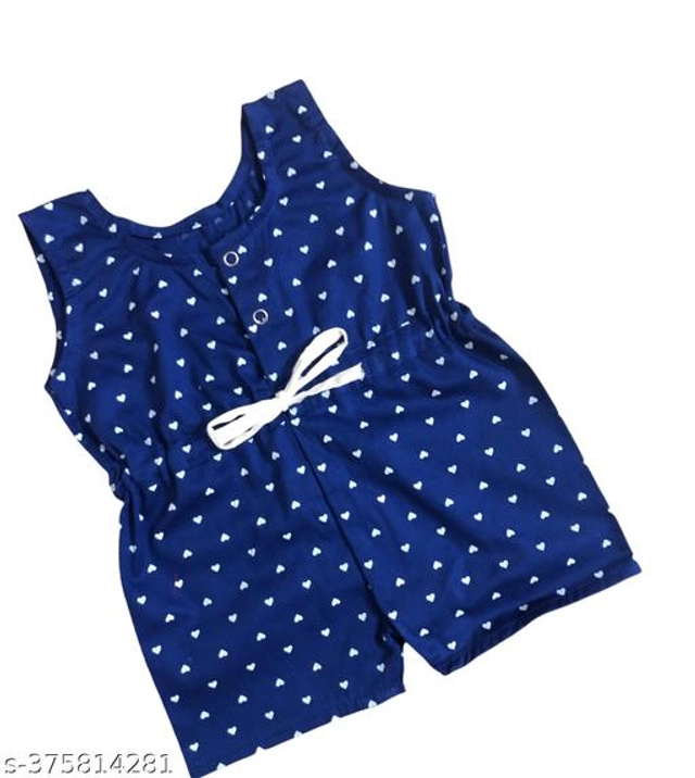 Cotton Blend Jumpsuit for Girls (Blue, 0-6 Months)