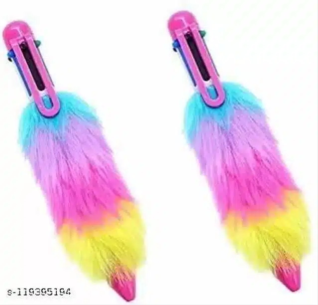 Unicorn Fur Diary & Fur Pen with Fur Pouch (Multicolor, Set of 4)