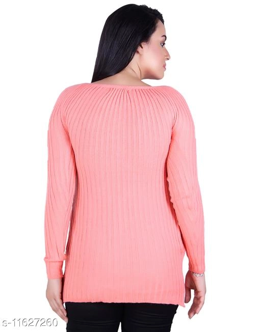 Acrylic Solid Sweater for Women (Peach, M)