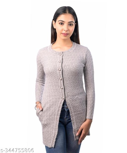 Acrylic Solid Sweater for Women (Grey, M)