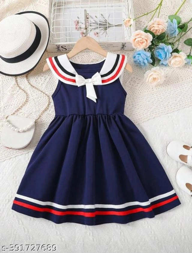 Cotton Printed Frock for Girls (Navy Blue, 0-3 Months)