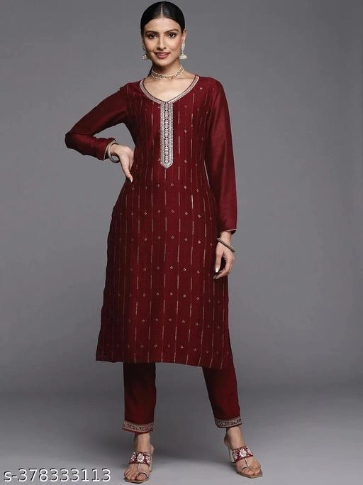 Silk Embroidered Kurti for Women (Maroon, XS)