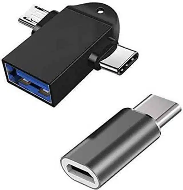 USB 3.0 Female to Micro-USB Male & Type-C OTG Adapter & Type-C to Micro USB Charging Adapter (Set of 2) (Black)