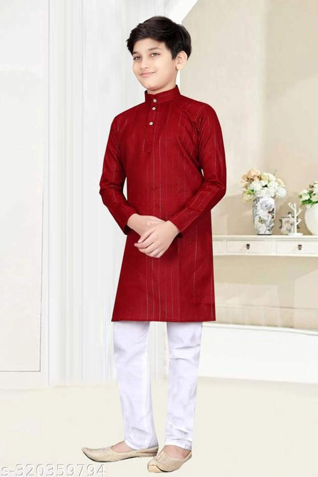 Cotton Blend Solid Kurta for Boys (Maroon, 2-3 Years)