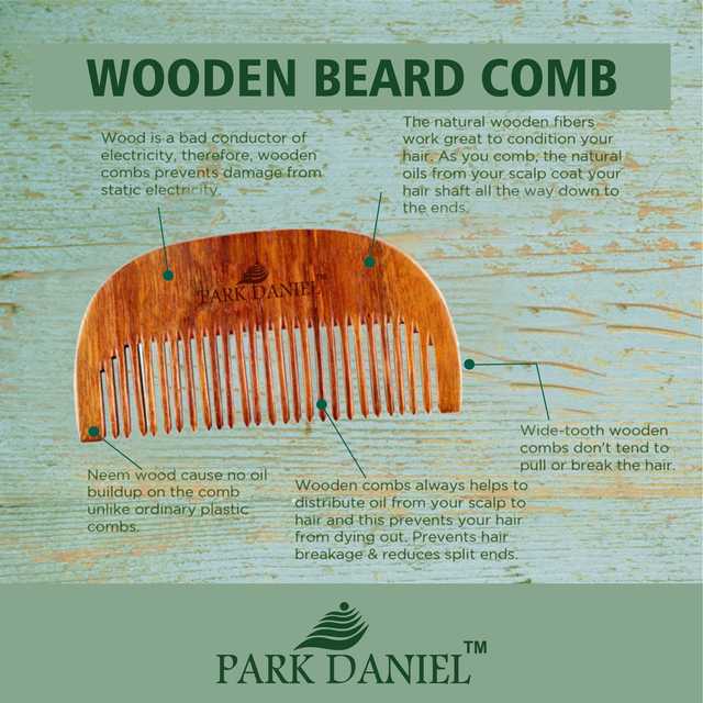 Park Daniel Natural & Ecofriendly Handcrafted Wooden Beard Comb, Neem Wooden Dressing Handle Comb & Medium Detangler Comb (Pack Of 3) (4 inches, 5.5 inches, 7.5 inches) (SE-1650)