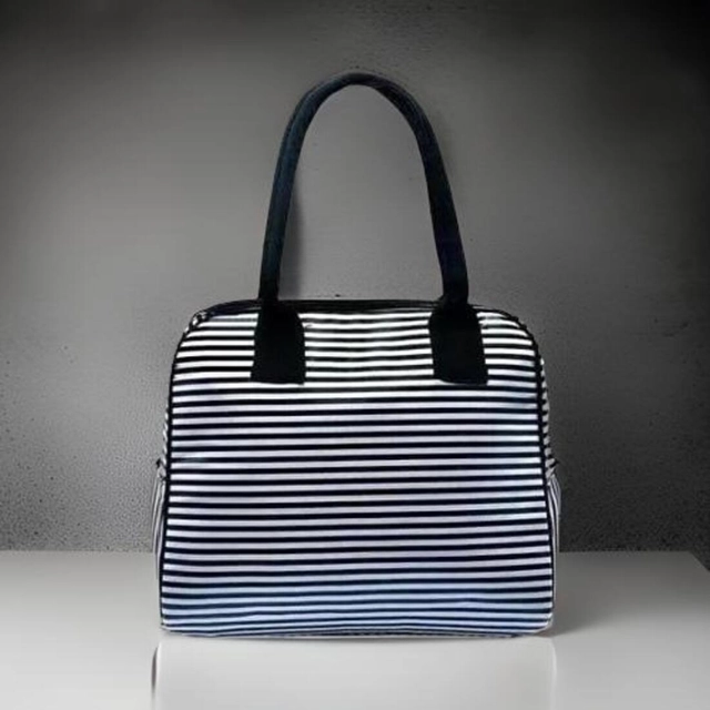 Canvas Striped Handbag for Women (Black)