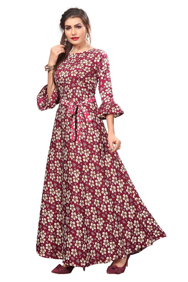 Fit and Flare Gown for womens (Maroon, XXL) (NE4)