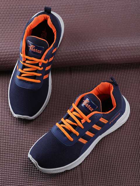 Footox Casual Men Casual Shoes (Navy Blue & Orange, 5) (FF-45)