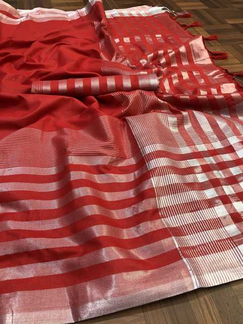 Yashika Designer Women's Saree Cotton Silk With Unstitched Blouse Piece (Red, 5.2M) (Y-183)