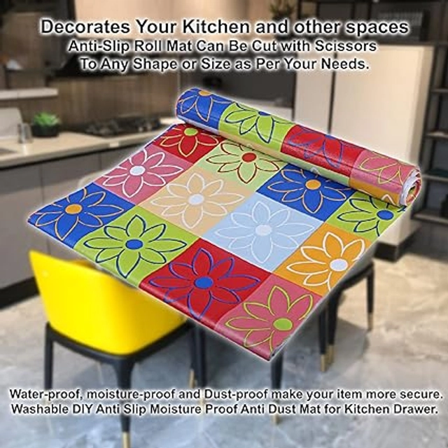 Laminated Non Woven Kitchen Cabinet Shelf Mat (Multicolor, 45x500 cm)