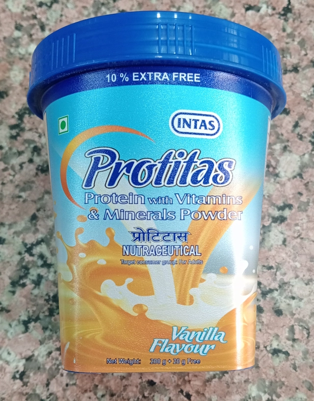 Intas Protitas Protein with Vitamins & Minerals Vanilla Flavoured Powder (220 g)