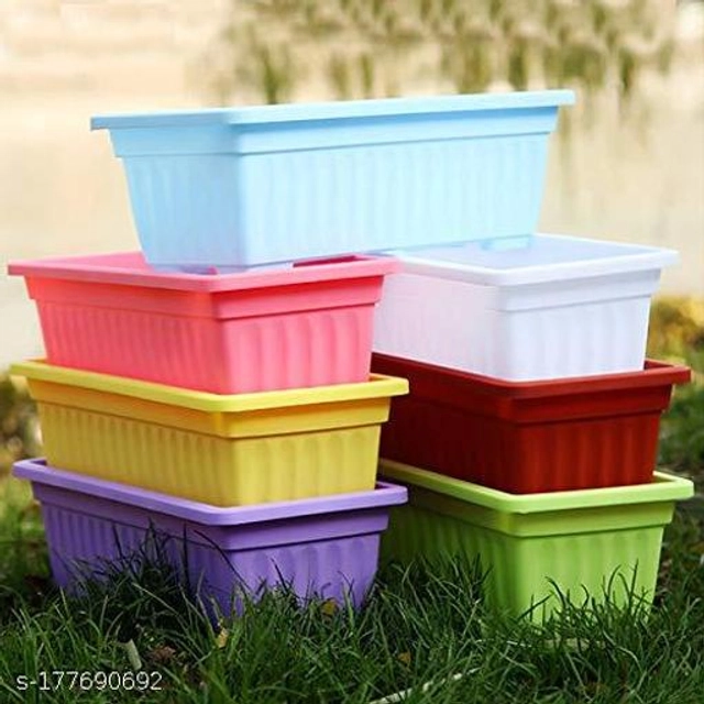 Plastic Rectangular Shape Planters (Multicolor, Pack of 5)