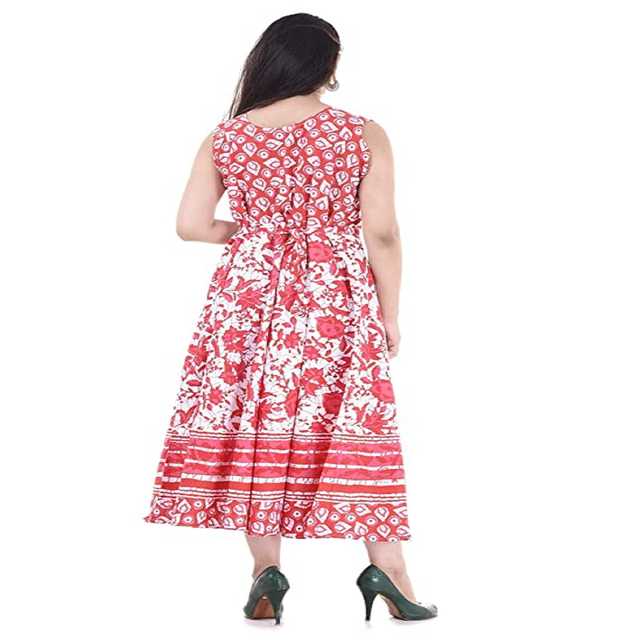 Aaryahi Casual Cotton Printed Midi Dress For Women (Red, 47) (AG-11)