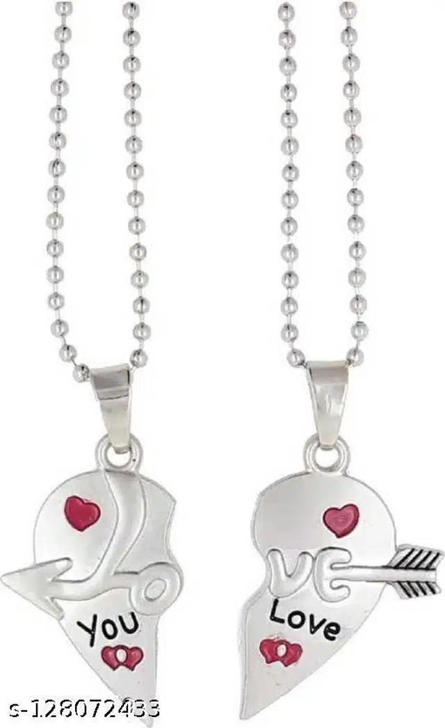 Couple Pendant with Chain (Silver, Set of 2)