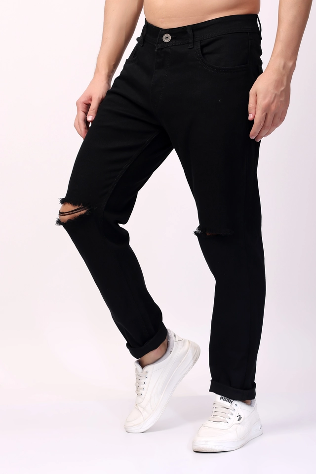 Cotton Blend Slim Fit Jeans for Men (Black, 30)