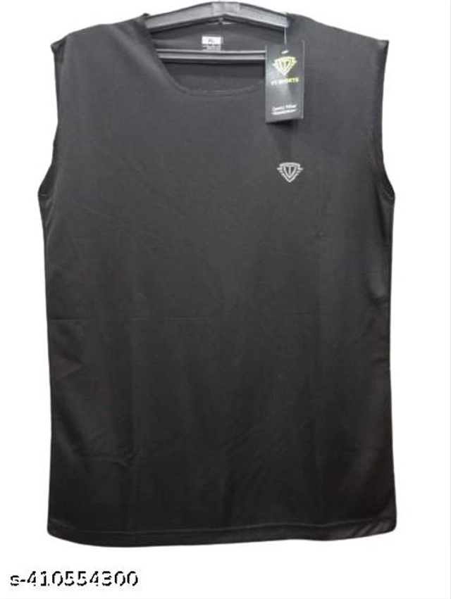 Polyester Gym Vests for Men (Black, S)