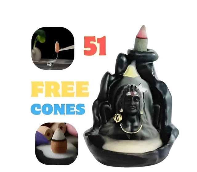 Poly Resin Decorative Aadiyogi Mahadev Incense Holder with 51 Pcs Cones (Multicolor, Set of 1)