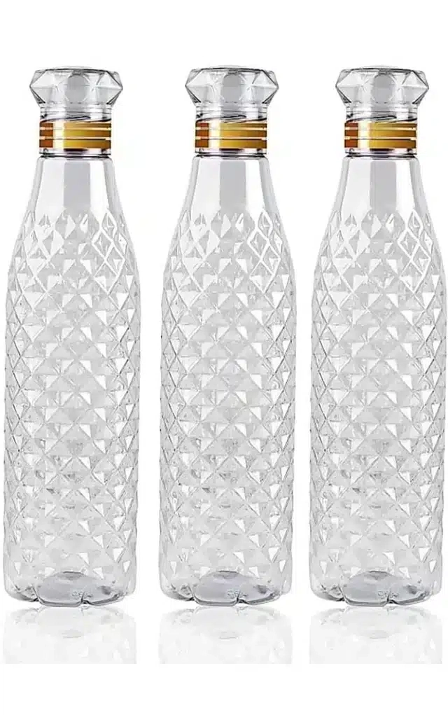 Plastic Crystal Water Bottle For Fridge Transparent - 1000 ml (Set Of 3)