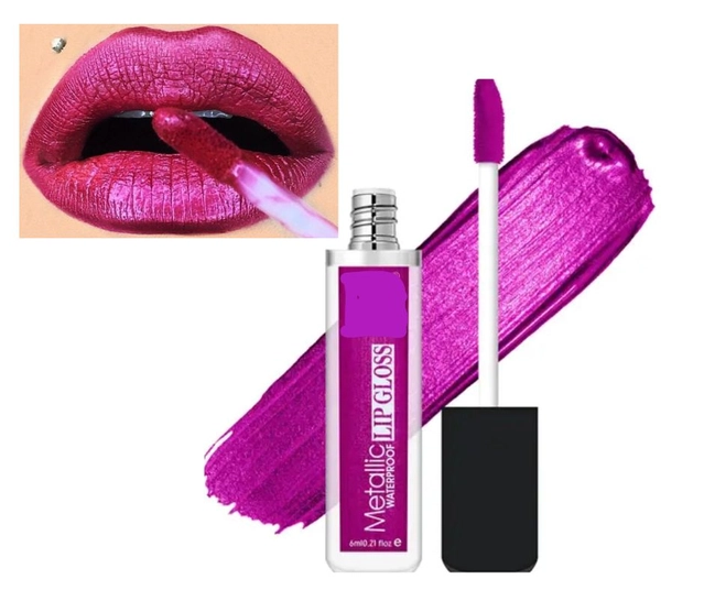 Metallic Waterproof Lip Gloss (Magenta, 6 ml)