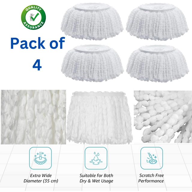 Fabric Spin Mop Refill (White, Pack of 4)