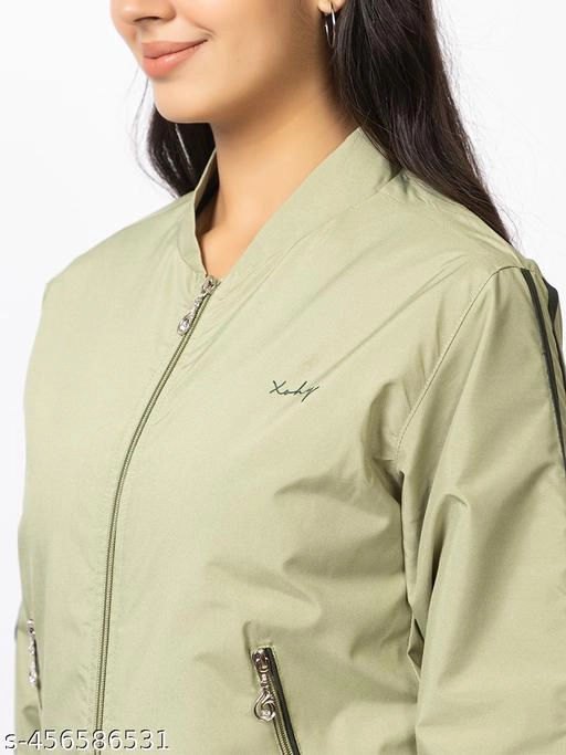 Cotton Blend Full Sleeves Jacket for Women (Sea Green, L)