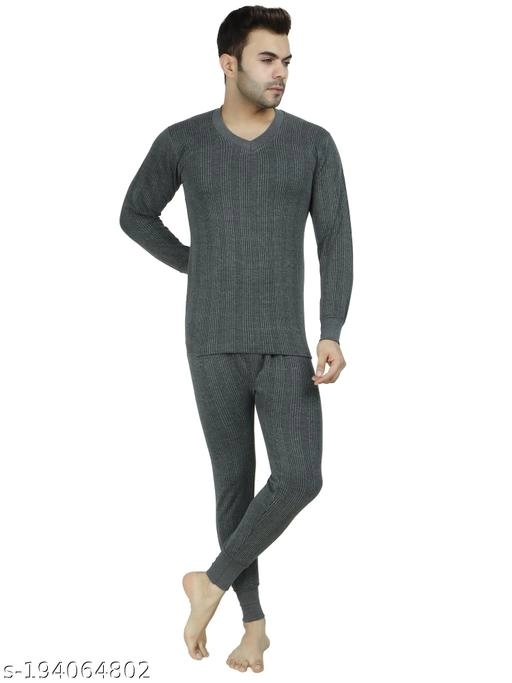 Cotton Blend Thermal Set for Men (Grey, M)