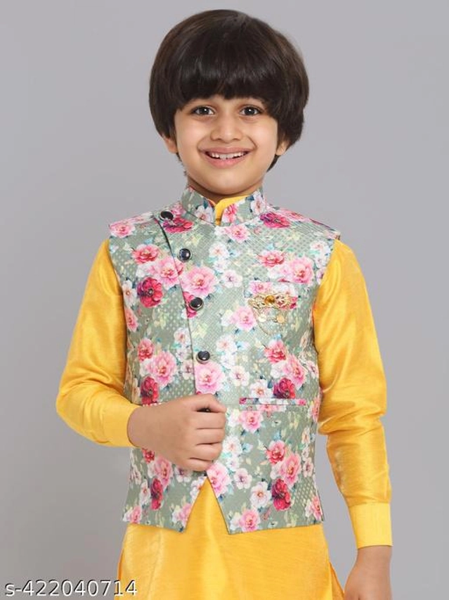 Art Silk Ethnic Jackets for Boys (Green, 1-2 Years)