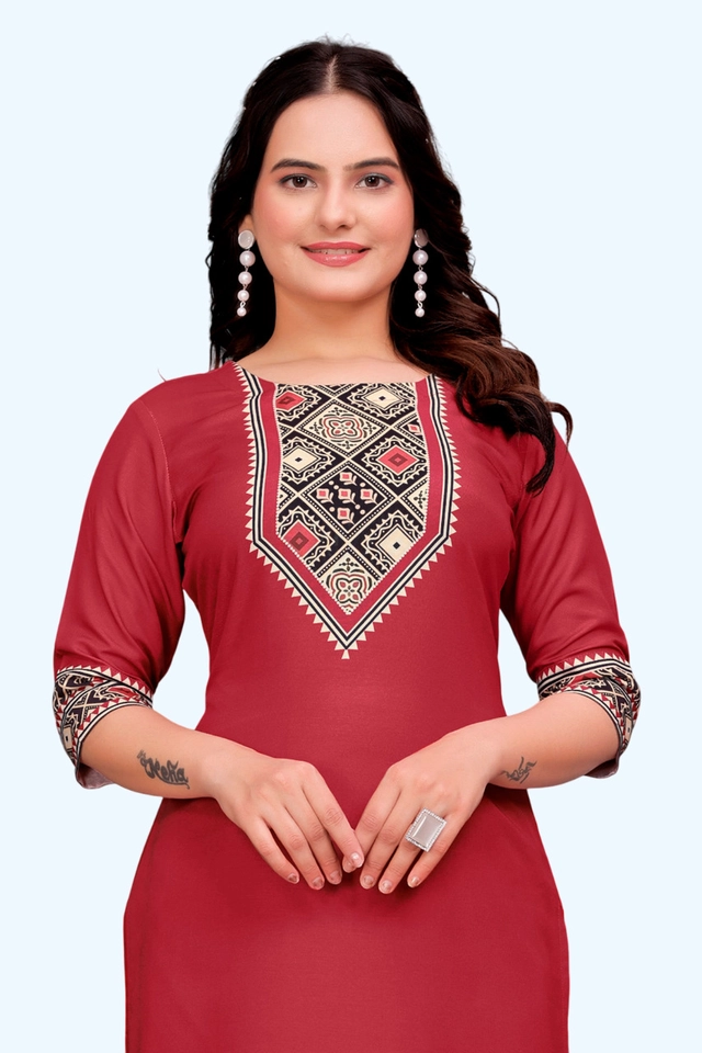 Rayon Cotton Printed Kurti for Women (Maroon, S)