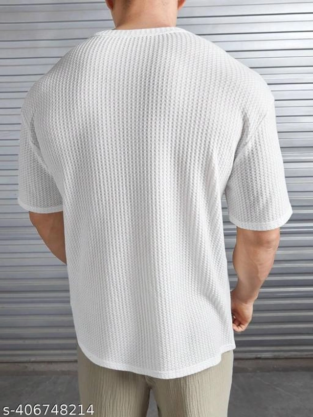 Round Neck Solid T-Shirt for Men (White, S)