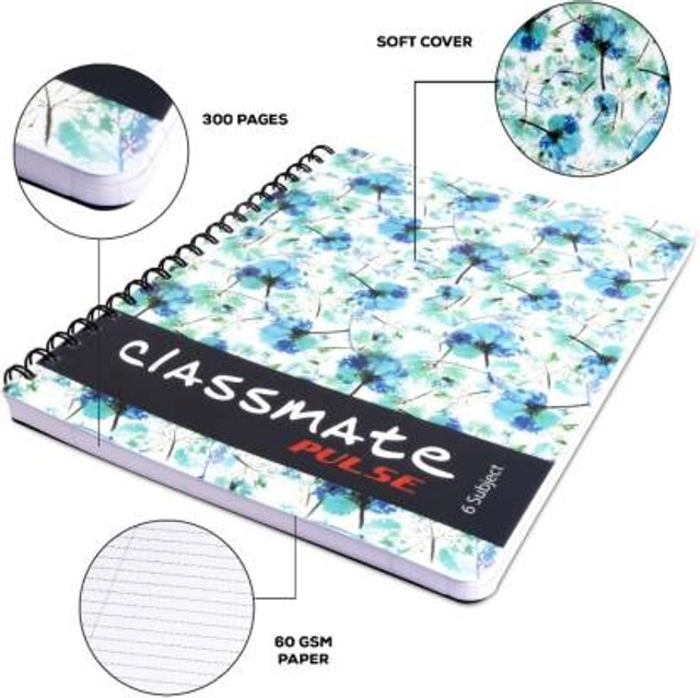 CLASSMATE Pulse Regular Plain Notebook (300 Pages, Multicolor, Pack of 1)