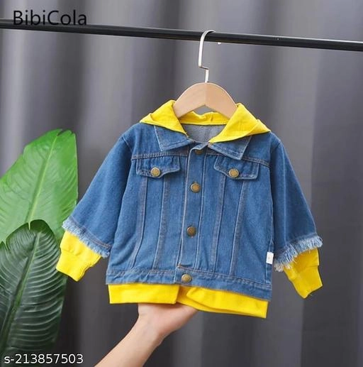 Denim Solid Jacket for Boys (Blue & Yellow, 4-5 Years)