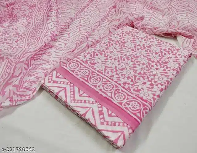 Cotton Unstitched Suit Fabric for Women (Pink & White)